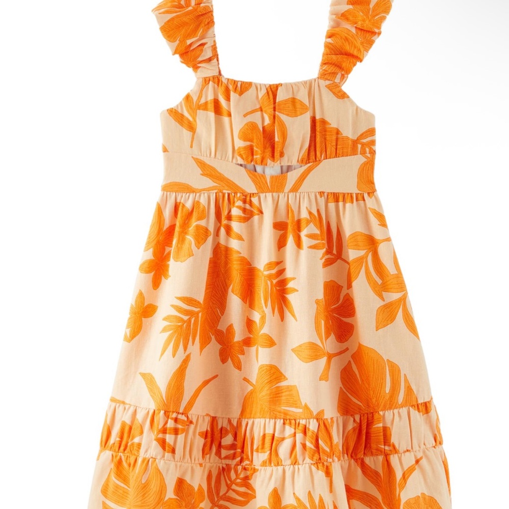 NWOT ZARA KIDS - LINEN BLEND CUT OUT LEAF DRESS - SIZE 9